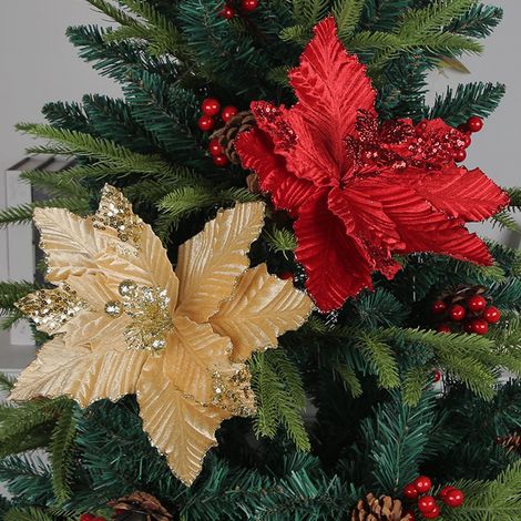 Fleur Artificielle - 28 cm - Décoration Festive Pour Arbre De Noël Guirlande Porte Et Couronne - Blanc - 1 Pièce (1/5)