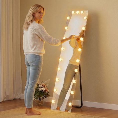 REDOM Specchio da terra 40x150 cm, illuminazione RGB a 7 colori, 21 lampadine, funzione memoria, vetro trasparente