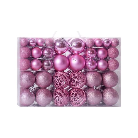 Lot de 100 boules de Noël en plastique robuste Décoration de Noël intérieur extérieur Décoration pour sapin Rose (1/5)