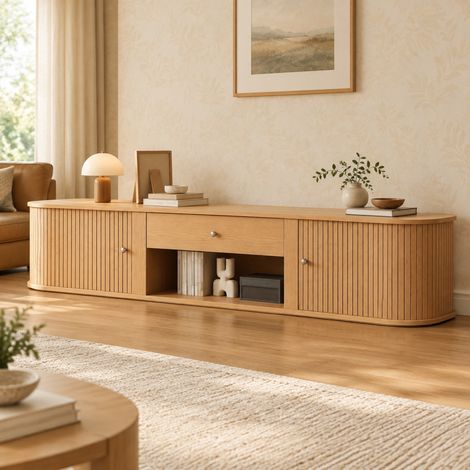 Mobile TV 180x40x40 cm in truciolare naturale con contenitore integrato - MEUBLIV (1/5)