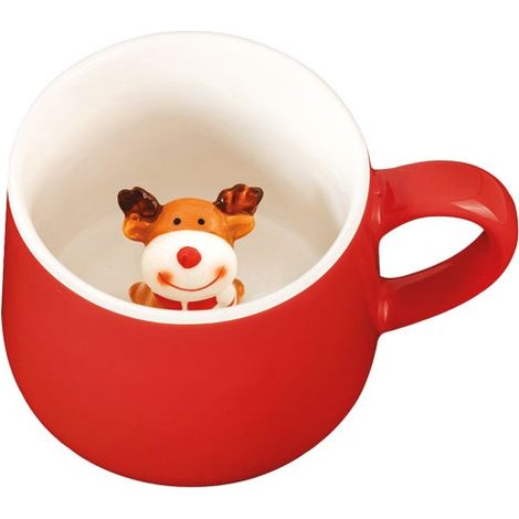 4 Mugs Cerf 3d Rouge Design Cerf 3d Original - Amefa Medard De Noblat