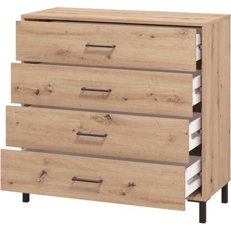 Kommode Vidor, 4 Schubladen, Schiebetüren, 93x40x90h cm Eiche Nussbaum Braun