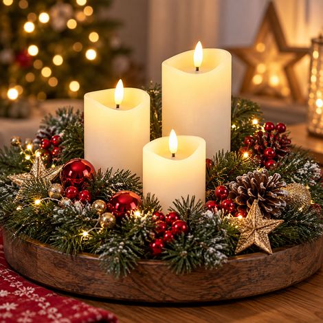 3tlg LED Kerzen-Set warmweiß Timer H10/12/15cm Weiß-AX5441030-Weiß (1/5)
