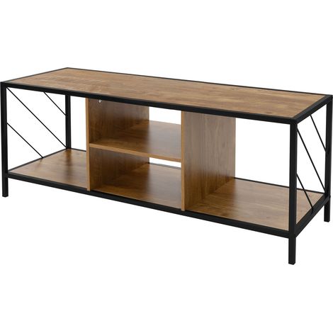 ML-Design Armoire TV en Bois, Brun Chêne Design Rustique, Meuble TV Métallique Noire, Étagère TV 120x40x46 cm, Buffet TV, Lowboard avec Compartiments Ouverts, Table Ba, Meuble TV de Salon  Chambre