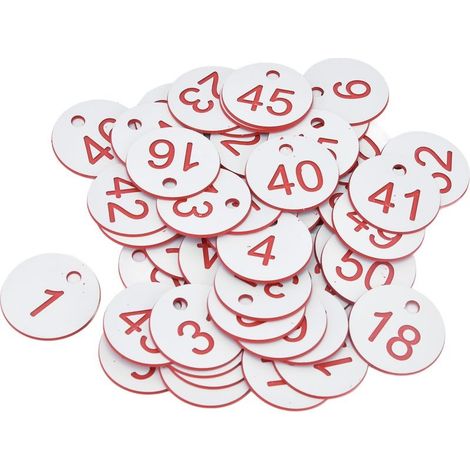 Set of 50 labels round numbered in ABS for beehive, with hole, for beekeeping (1 to 50) (1/5)