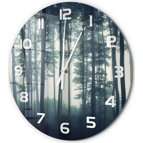 Horloge Murale Ronde Décoration Maison Classique Verre Trempé Silencieuse Brouillard dans la forêt fi 60 cm (1/5)