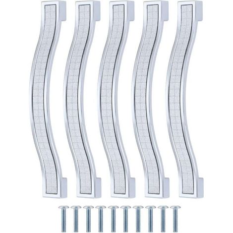 Lot de 5 poignées de tiroir en alliage strass cristal pour commode armoire de cuisine placard, Silver, 128MM-5PCS (1/5)