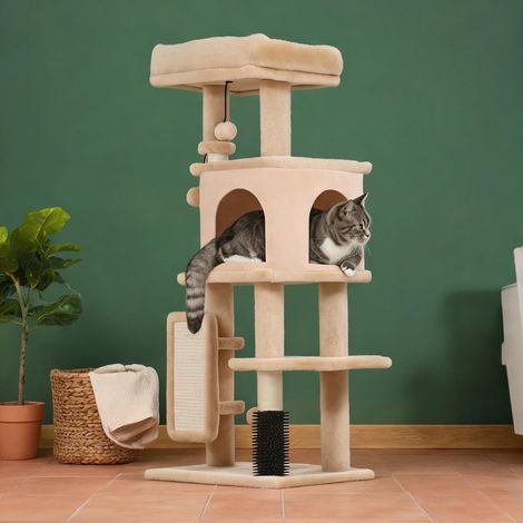 Arbre à chat beige en panneau de particules 44 x 34 x 104 cm (1/5)
