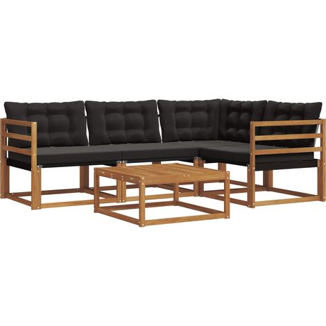 Outdoor Sofa Set with Cushion 5 pcs Natural and Black vidaXL