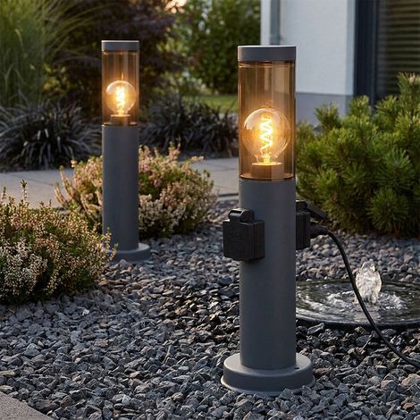 Lampada da terra con portalampada portalampada antracite colonna portalampada in acciaio inox con luce, fumo, 1x attacco E27, PxH 7,6x45 cm, set di 2 (1/5)