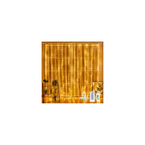 Rideau Lumineux, 3M3M Guirlande Lumineuse LED, 8 Modes d'Eclairage Blanc Chaud, Decoration de Fenêtre, Noël, Mariage, Anniversaire, Maison, Patio (1/5)