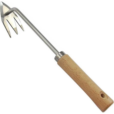 Estrattore per erbacce in legno di faggio con denti appuntiti – strumento per il controllo delle erbacce – attrezzo da giardino – fusione monoblocco in acciaio inox – tipo M
