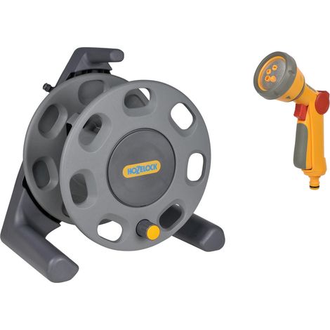 Hozelock 2410 Compact Floor Standing Hose Reel & 2679 Multi Spray Gun (1/4)