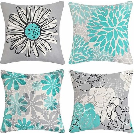Lot de 4 Housse de Coussin d'extérieur, imperméable Housse de Coussin Housse Coussin en Lin en Tournesol pour Patio Jardin Salon Chambre Décoration(45 x 45 cm, Vert) (1/5)