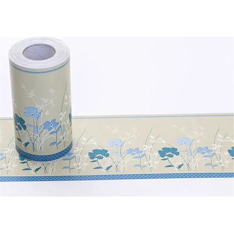 Frises Papier Peint Fleurs bleues 10x1000cm, moulure murale autocollante, adhésif PVC pour plinthe et déc - Fleurs Bleues 10 x 10 cm (1/4)