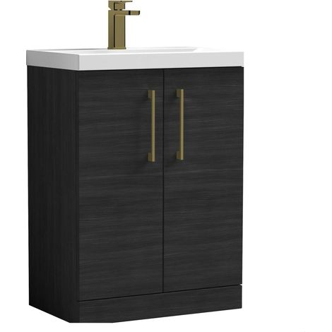 Balterley Bramshall Contemporary Bathroom Floor Standing 2-Door Vanity Unit & Mid-Edge Basin, Charcoal Black, 600mm