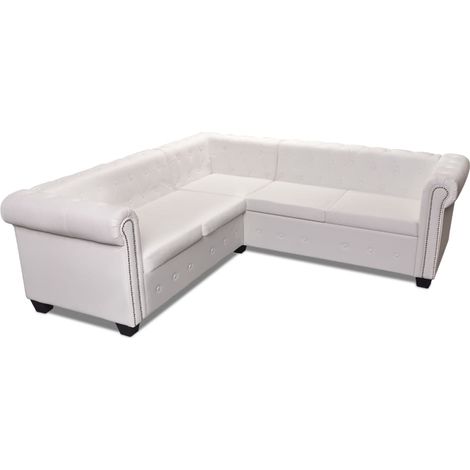Divano angolare Chesterfield 5 posti in similpelle bianca 020020233