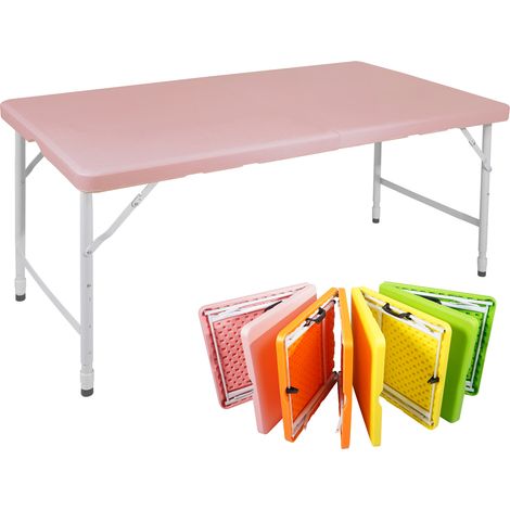 Table pliante rectangulaire 125 cm avec poignée et hauteur réglable, rose, pour camping et pique-nique (1/5)