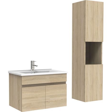 Ocean meuble Salle de Bain avec colonne et vasque ceramique 60cm Chêne Wotan (1/5)