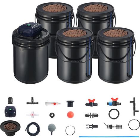 Culture Hydroponique RDWC 4 Seaux 18,9 L - Système à Eau Profonde Recirculante (1/5)