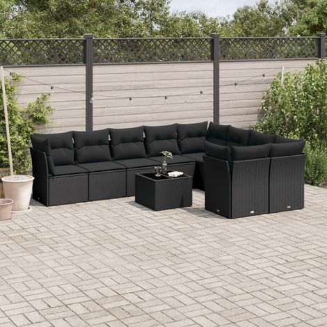 vidaXL Salon de jardin 10 pcs avec coussins noir résine tressée (1/3)