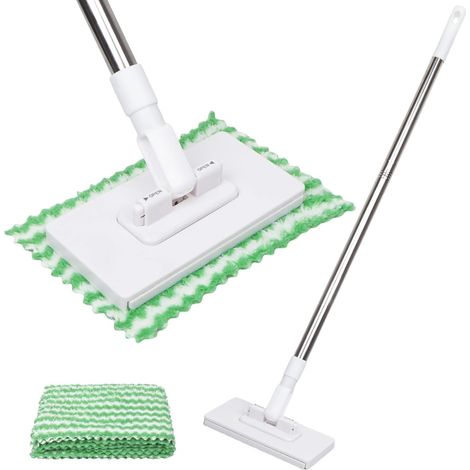 Balai serpillère avec système de serrage à pression – Avec 10 chiffons en microfibre réutilisables. Système de serrage innovant à pression pour un changement de chiffon hygiénique en quelques secondes (1/5)
