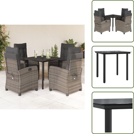 Sitzkissen - vidaXL 5-tlg. Garten-Essgruppe mit Kissen Grau Poly Rattan - Rattanmöbel (1/5)