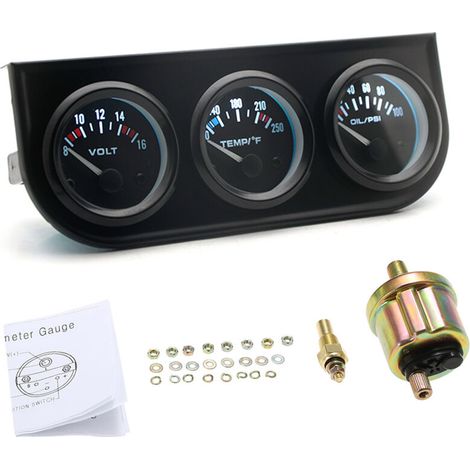 Indicador para coche 3 en 1, indicador automático, voltímetro, medidor de presión de agua y aceite, kit triple de 52 mm
