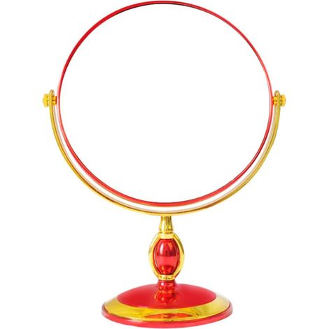 Miroir de Maquillage Domestique, Miroir de Coiffeuse Rond Double Face Rouge, Inclinable et Rotatif à 360°, en Plastique et Verre, pour Femmes et Rendez- (1/5)