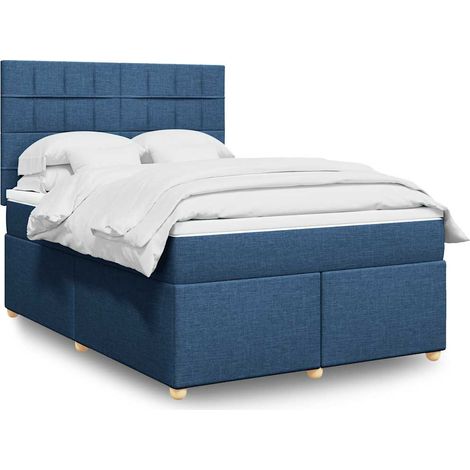 Sommier à lattes de lit avec matelas Bleu 140x190 cm Tissu vidaXL (1/5)