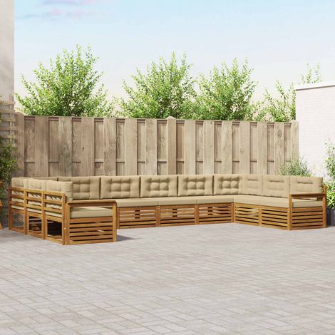 vidaXL Ensembles de canapés 4 pc Naturel et Beige Bois d'Acacia Massif (1/5)