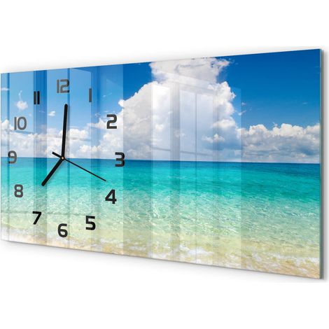 Horloge Murale Salon 60x30 cm Panoramique Verre Trempé Décoration Murale Plage paradisiaque (1/5)