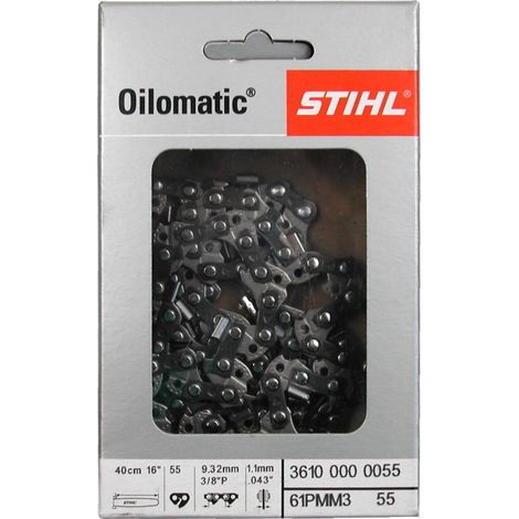 Stihl – Chaîne pour tronçonneuse 40 cm 3/8" P 1,1 mm 55 TG – 36100000055 – Pour bois dur et teck – Coupe nette sans éclat