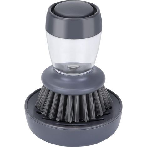 Brosse à vaisselle avec distributeur de liquide vaisselle, brosse de nettoyage avec support, brosse de cuisine pour vaisselle, casseroles et évier (1/5)