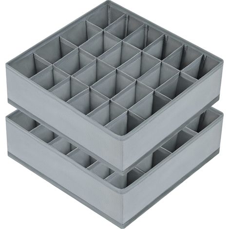 Séparateurs de tiroir à chaussettes, paquet de 2, boîtes de rangement pour sous-vêtements, armoire de rangement et organisateur à 24 compartiments pour ranger les chaussettes (gris).