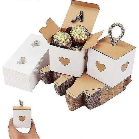 50 boîtes à bonbons en papier kraft, boîtes cadeaux en papier, boîtes cadeaux en forme de cœur, 5,5 x 5,5 x 5,5 cm, boîtes cadeaux pliables en papier kraft (1/5)