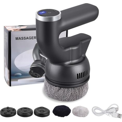 Mini masajeador portátil con almohadillas, 6 velocidades ajustables, 3 cabezales intercambiables y 2 almohadillas suaves, masajeador de tejido profundo. (1/5)
