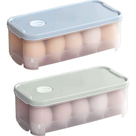 Boîte à œufs pour réfrigérateur, lot de 2, pour 10 œufs, en plastique avec couvercle, idéale pour la conservation des œufs au réfrigérateur, la cuisine et les pique-niques (2 boîtes : une boîte bleu c (1/3)
