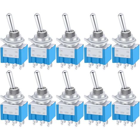 Lot de 10 interrupteurs à levier ON/OFF/ON 6 bornes DPDT – Tension AC 125V 6A – Pour voiture. camion. bateau - MTS-203 (1/5)
