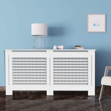 Cubierta de Radiador, UNHO Cubreradiadores de Madera, Cubre Radiador de MDF, Color Blanco, Estante para Radiador, 152 x 19 x 92cm (Horizontal, L)