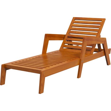 Transat, chaise longue de jardin, chaise longue en bois massif, 66 cm x 190 cm x 73,5 cm, orange