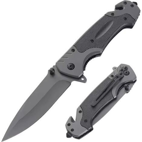 Couteau pliant de survie – Ouverture à une main – Lame en acier inoxydable – 22,5 cm – Clip de pantalon intégré – Pratique et compact (1/5)