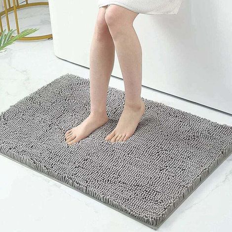Non-slip chenille microfibre bath mat - Absorbent bath mat - 60 x 90 cm - Light grey (1/4)