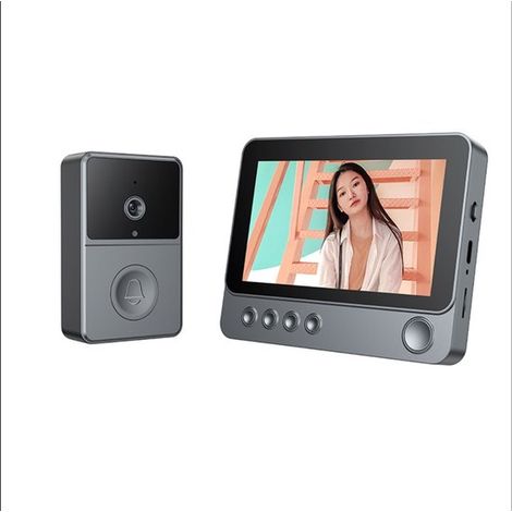 Timbre inalámbrico con cámara,Resistente al agua para exteriores IP65,Pantalla HD 1080P de 4,3",Videoportero inalámbrico 2.4G,Audio bidireccional (1/2)