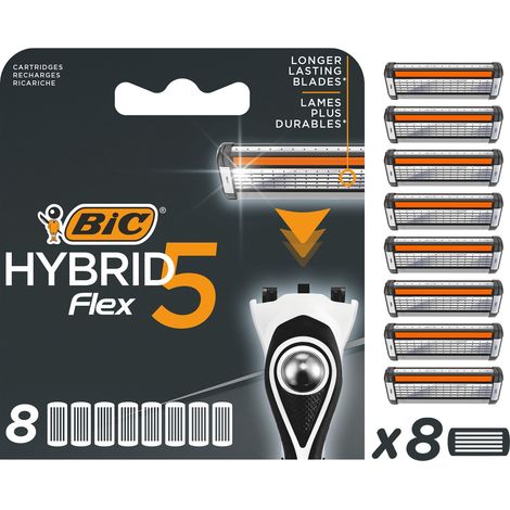 Cartuchos de cuchillas de afeitar BIC Hybrid Flex 5 - blíster, 1 paquete de 8