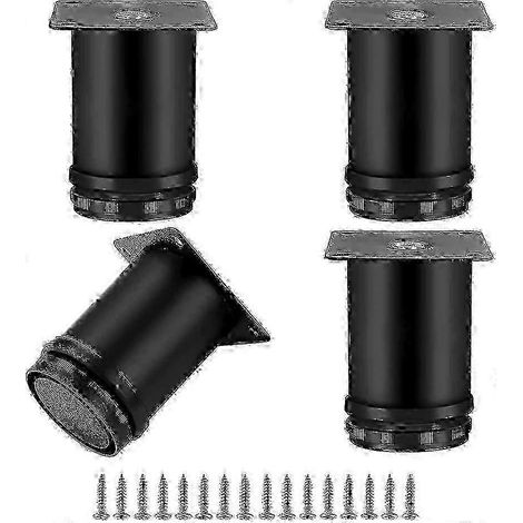 pieds de meuble réglables - Ronds en acier inoxydable - Hauteur 0-15 mm - Base en caoutchouc - Noir - Pour canapé, table, meuble (1/5)