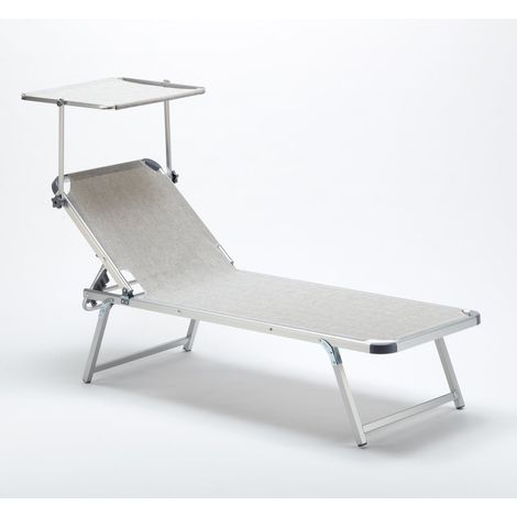 Lettino Spiaggia Prendisole in Alluminio da Spiaggia con Tettuccio Nettuno - Grigio