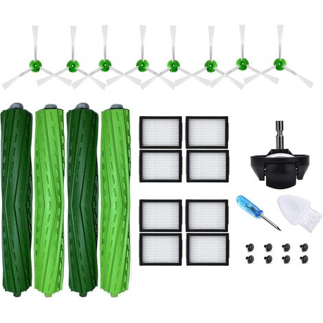 Ensemble accessoires de remplacement compatibles Roomba série i7 i7+ E5 E6 : 4 brosses principales, 8 filtres HEPA, 8 brosses latérales et 1 roue avant (1/4)