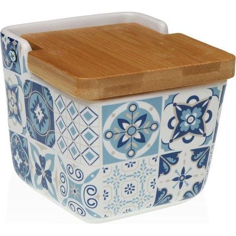 VERSA salero porcelana pequeño azurita 8.8x8.8x8.5 cm , Salero pequeño Azurita de porcelana, un accesorio práctico y decorativo que aporta un estilo elegante y mediterráneo a la co