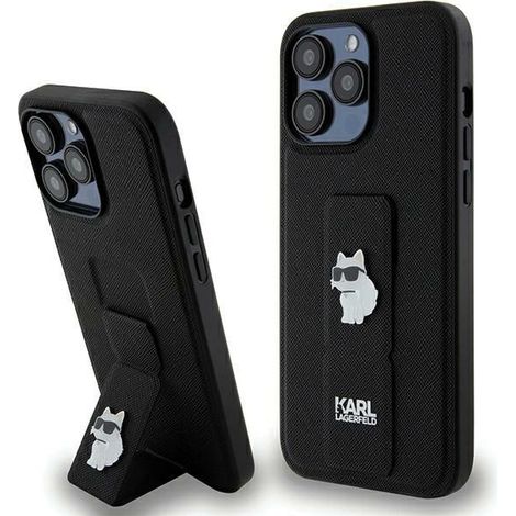 Karl Lagerfeld KLHCP13XGSACHPK iPhone 13 Pro Max 6.7 negro/negro estuche rígido Gripstand Saffiano Choupette Pins (1/5)